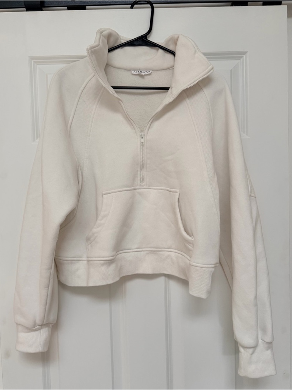 Half-Zip Cream Fleece Pullover Crop Top Hoodie